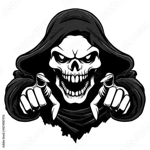 Scary skull with pointing fingers