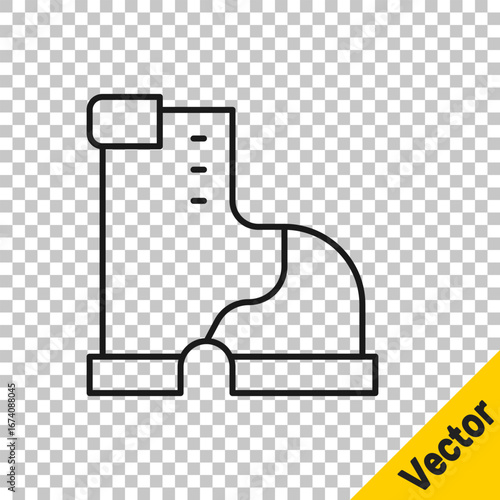 Black line Winter warm boot icon isolated on transparent background. Waterproof rubber boot. Vector