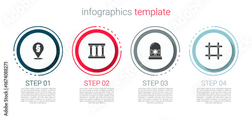Set Location law, Prison window, Flasher siren and . Business infographic template. Vector