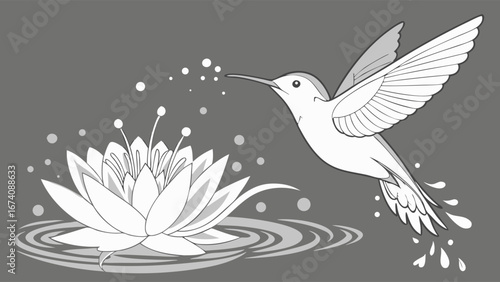 A Hummingbird and a Lotus Flower.