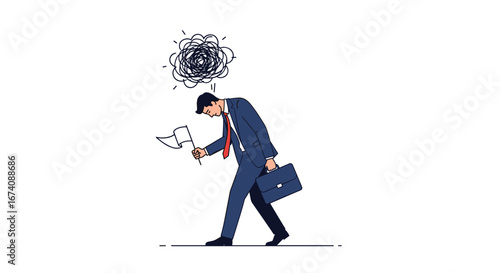 Businessman struggling with overwhelming stress and mental burden while holding a torn document