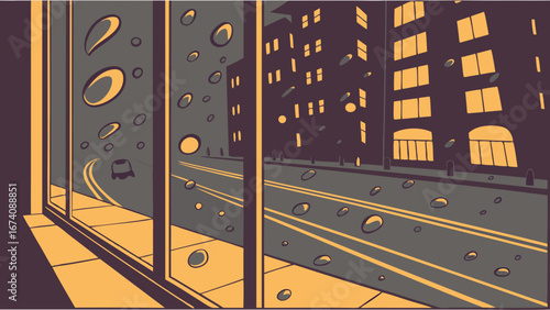 Night Cityscape Through a Window.