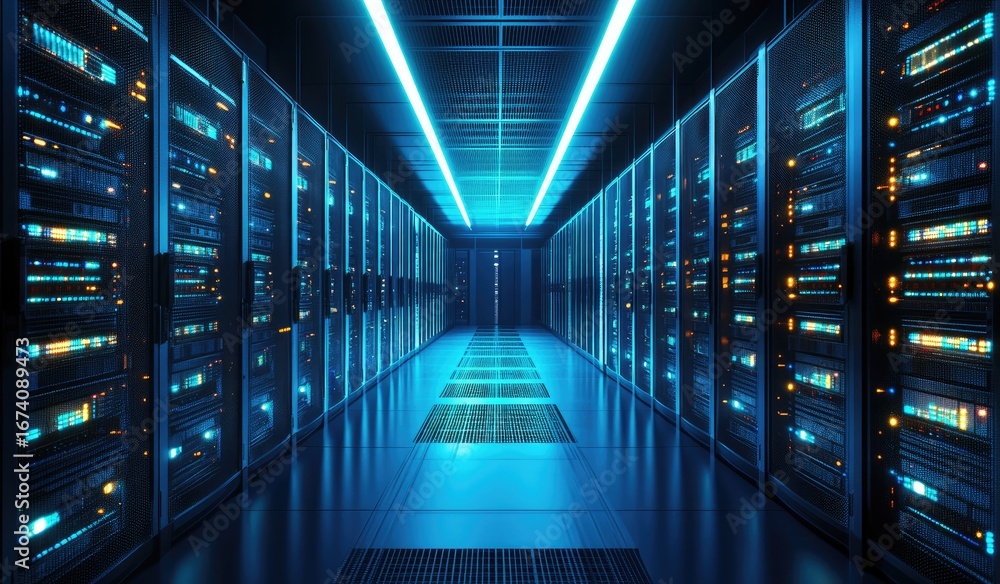 Fototapeta premium Server room, futuristic, illuminated
