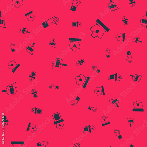 Set Auction jewelry sale, Hand holding auction, hammer and on seamless pattern. Vector