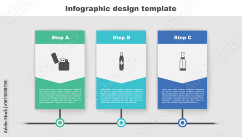 Set Lighter, Electronic cigarette and Vape liquid bottle. Business infographic template. Vector