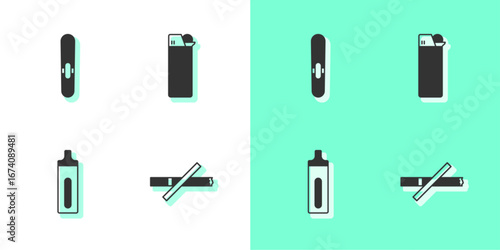 Set No smoking, Cigar, Electronic cigarette and Lighter icon. Vector