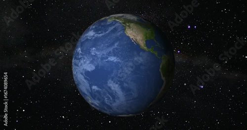 Earth zoom in from outer space until white clouds fill the screen.