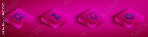 Set Isometric line Head hunting, Identification badge, Location with person and icon. Vector