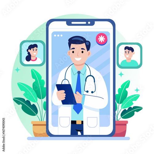 Flat style illustration denoting a teleconsultation service
