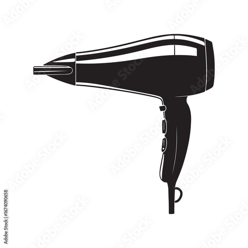 Black and White Hair Dryer Silhouette on White Background