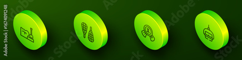 Set Isometric line Shovel in snowdrift, Snowshoes, Medal and Ski lift icon. Vector