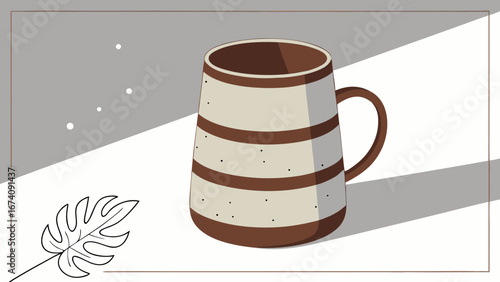 Striped Mug Coffee Cup Tea Cup Brown and Beige Minimalist Illustration Modern Design Home Decor Kitchenware Ceramic Mug Drinkware Beverage Hot Drink Coffee Tea Breakfast Morning Simple Design Vector .