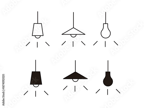 照明器具のアイコンのイラストのセット