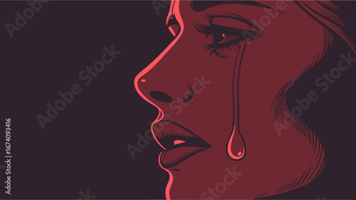 Crying Face Profile Illustration.