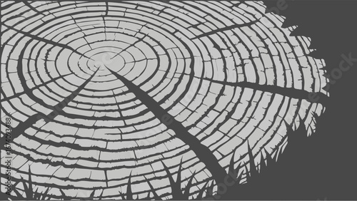 Cross-Section of a Tree Trunk with Abstract Undergrowth.