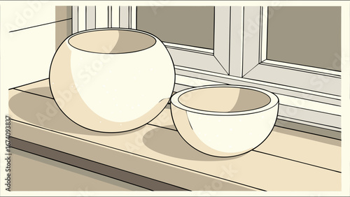 Two Decorative Bowls on a Window Sill.