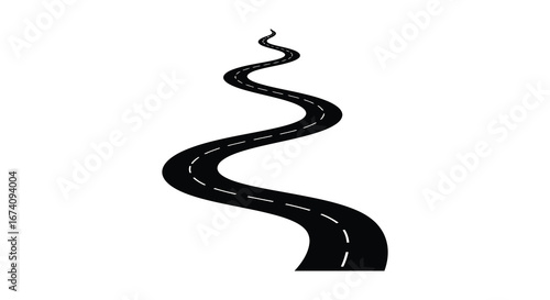 a black and white illustration of a winding road