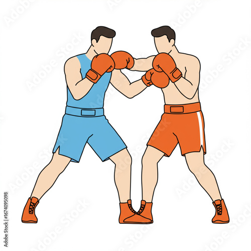 Two male athletes engaged in a dynamic boxing match, a vector illustration of a competitive combat sport