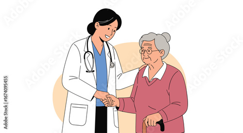 Compassionate medical professional assisting elderly patient with kindness and expertise