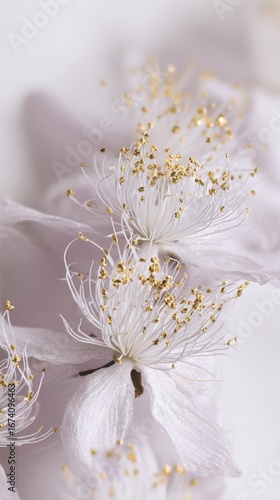 Delicate flowers adorned with golden highlights create a striking display of nature's beauty in a close-up view