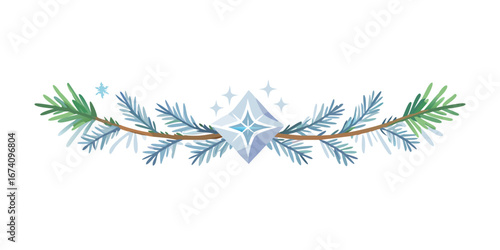 Winter garland with diamond ornament and pine branches