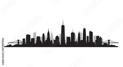 New york city skyline silhouette with skyscrapers and bridges