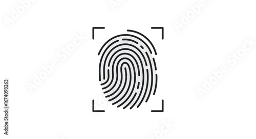 Fingerprint scan icon with camera crosshairs on white background
