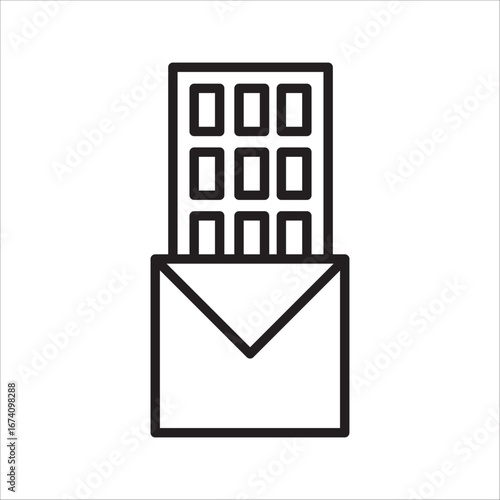 Icon chocolate, bitten chocolate bar in opened red wrap , dessert, vector illustration in flat style, Chocolate bar on white background. Milk chocolate bar