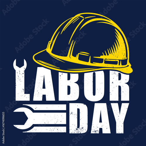 Labor Day Celebration Design with Grunge Helmet , Worker Appreciation Poster, Patriotic Worker Graphic Tee