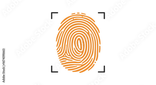 orange fingerprint in a scanning frame on white background