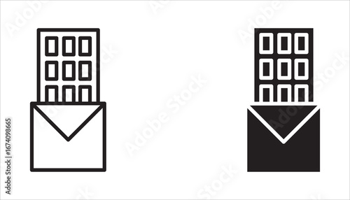 Icon set chocolate, bitten chocolate bar in opened red wrap , dessert, vector illustration in flat style, Chocolate bar on white background. Milk chocolate bar.