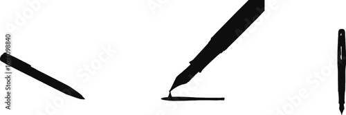 Black Silhouettes of Writing Implements on White Background