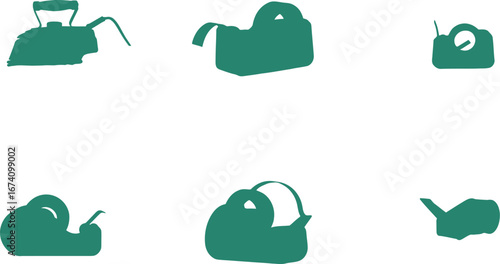 Collection of teal silhouette household objects on white