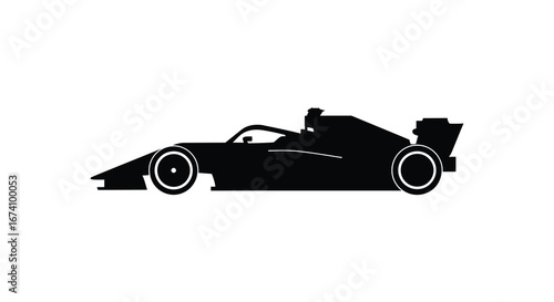 black silhouette of a race car on a white background