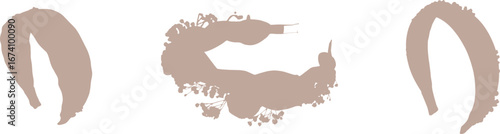 Three abstract hair accessory shapes in beige on white
