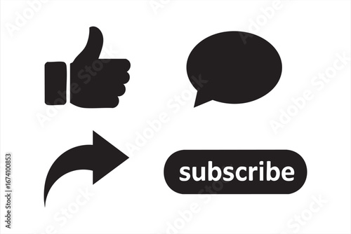 Online Engagement Vector Set Featuring Thumbs Up and Subscribe Button