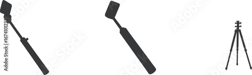 Black silhouette of selfie sticks and tripod camera accessory