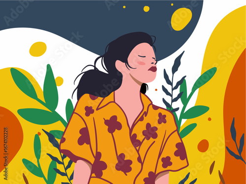 poster wallpaper illustration flower floral leaves leaf traditional flat woman free calm girl colorfull drawing boho