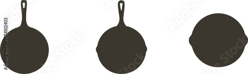 Three Frying Pan Silhouettes on White Background skillet