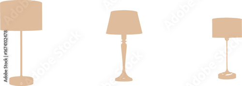 Three Beige Floor Lamps on White Background interior design