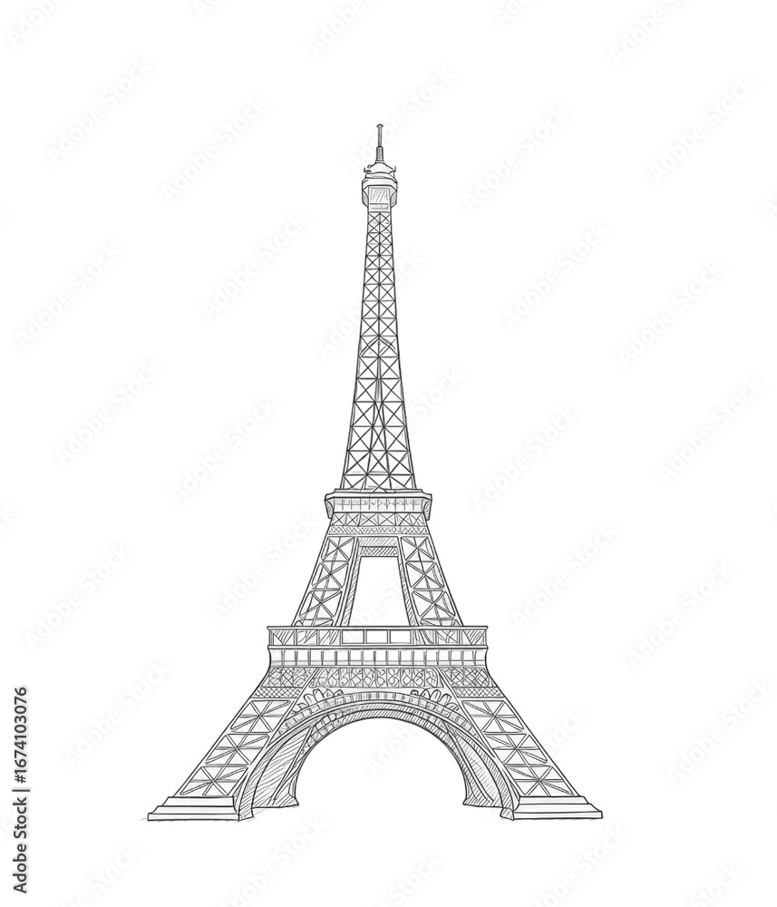 Obraz premium Hand Drawn Sketch of the Eiffel Tower Landmark cutout isolated on transparent bg, png