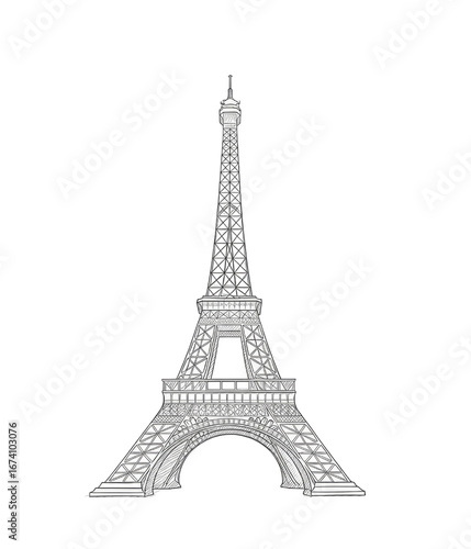 Hand Drawn Sketch of the Eiffel Tower Landmark cutout isolated on transparent bg, png