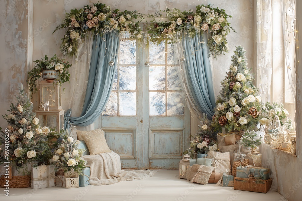 Fototapeta premium Christmas magic background with festive atmosphere