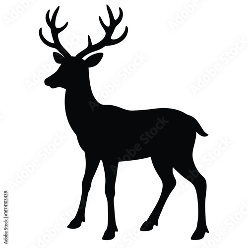 Black silhouette of a stag with large antlers deer 1