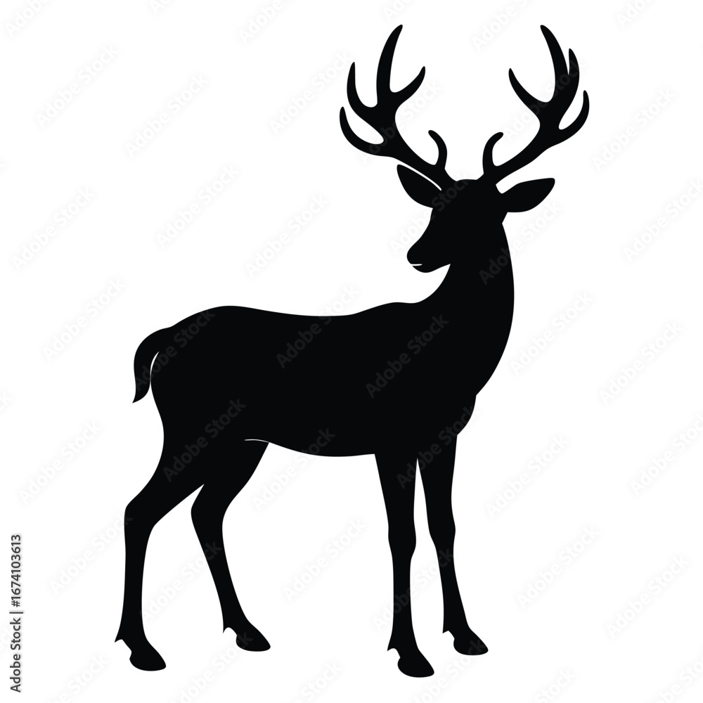 Obraz premium Black silhouette of a stag with large antlers deer 2
