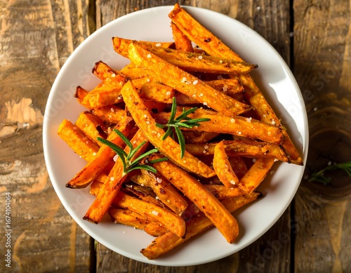 Crispy sweet potato fries on a plate