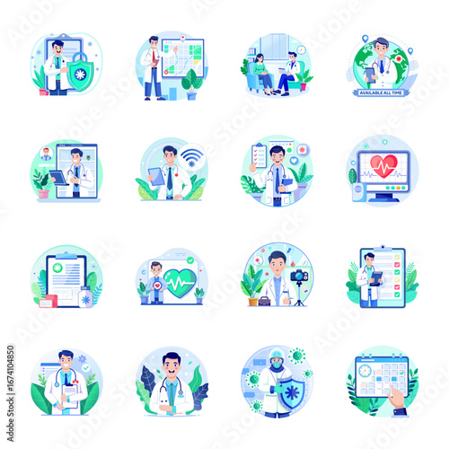 Collection of Doctor Flat Style Illustrations 

