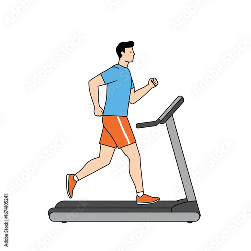 Dynamic illustration of a man engaged in a vigorous indoor running workout on a modern treadmill, symbolizing health, fitness, and an active lifestyle