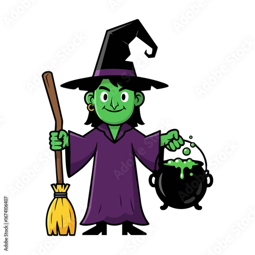 green witch silhouette halloween design element for spooky projects