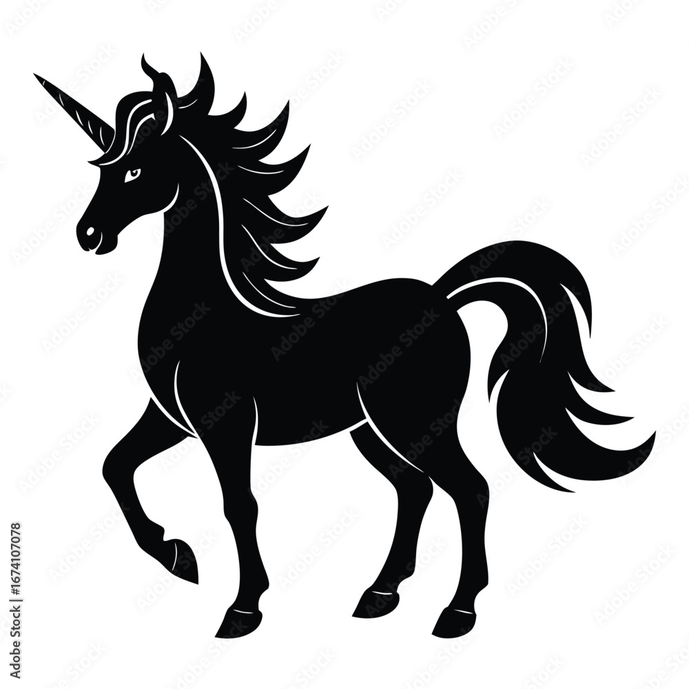 Obraz premium Black silhouette of a unicorn with flowing mane and tail 4